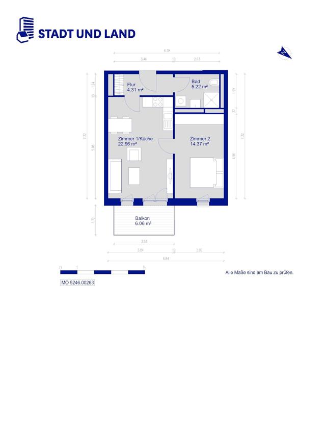 تصویر 2 Zimmer / 50,09 m² – 2 Zimmer Wohnung über 50m²! Nur mit WBS 100