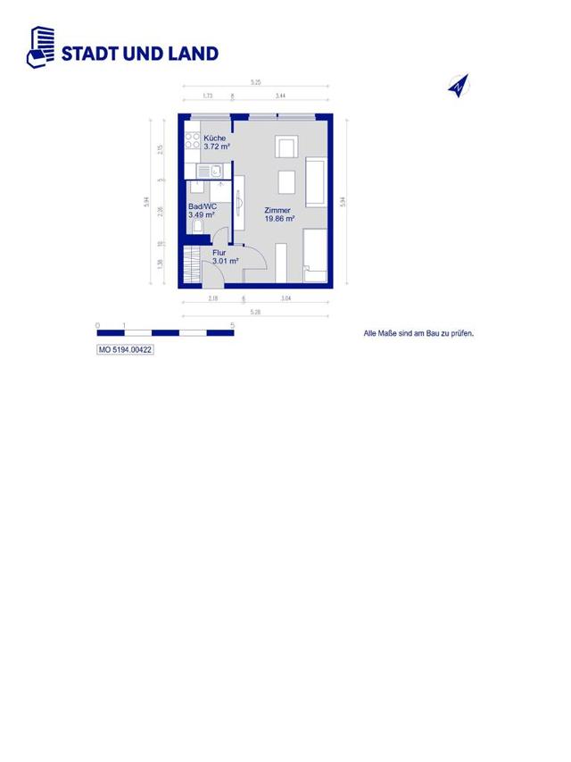 تصویر 1 Zimmer / 30,57 m² – Singlewohnung